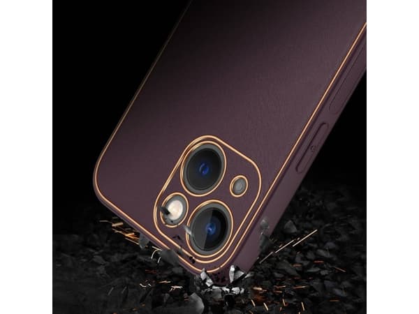 Dux Ducis Yolo iPhone 14 Plus-deksel, elegant deksel laget av lilla økologisk lær