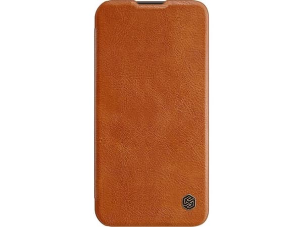 Nillkin Qin Nahka Pro Case iPhone 14 Plus kamera kansi holsteri tapauksessa flip kansi ruskea