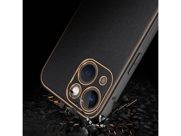 Dux Ducis Yolo iPhone 14 Plus-deksel, elegant svart økologisk skinndeksel