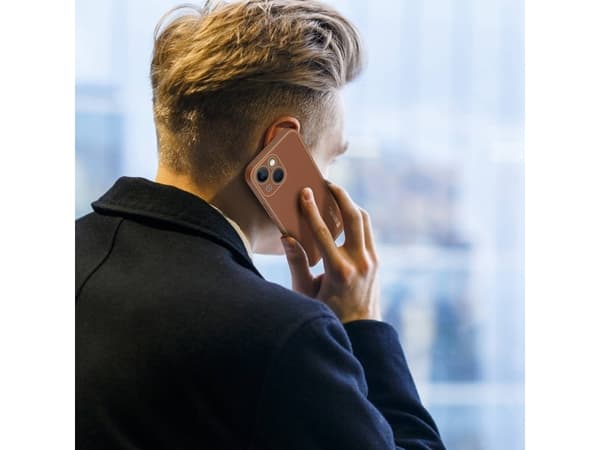 Dux Ducis Yolo iPhone 14 kotelo elegantti eco nahka kansi ruskea