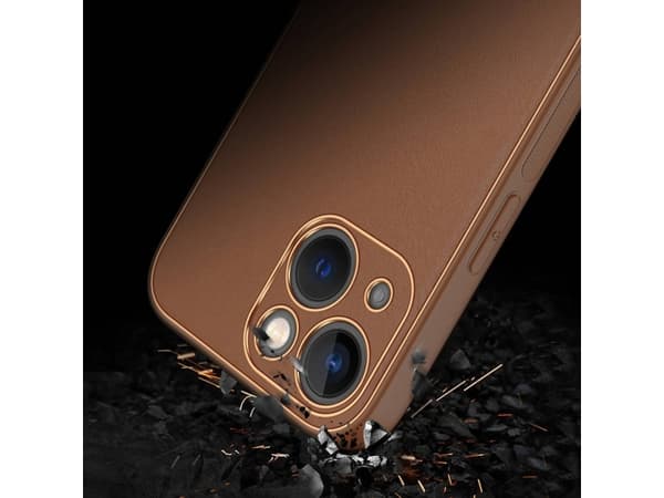 Dux Ducis Yolo iPhone 14 kotelo elegantti eco nahka kansi ruskea