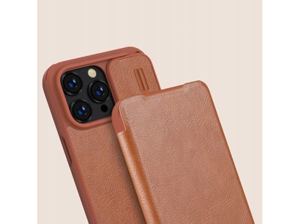 Nillkin Qin Leather Pro Case iPhone 14 Pro Max Kameradeksel Hylster Cover Flip Case Brun