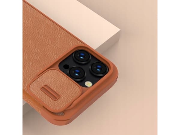 Nillkin Qin Leather Pro Case iPhone 14 Pro Max Kameradeksel Hylster Cover Flip Case Brun