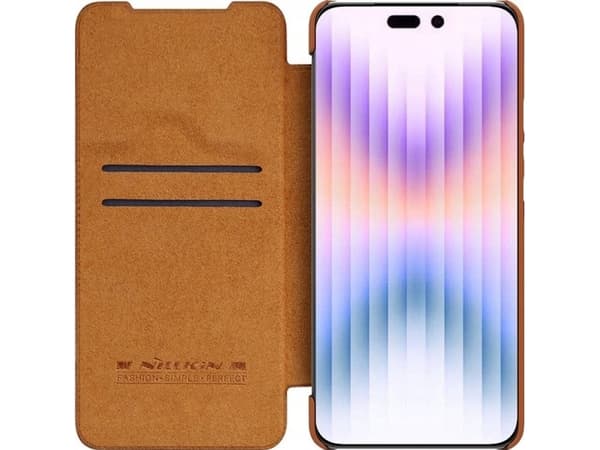 Nillkin Qin Leather Pro Case iPhone 14 Pro Max Kameradeksel Hylster Cover Flip Case Brun