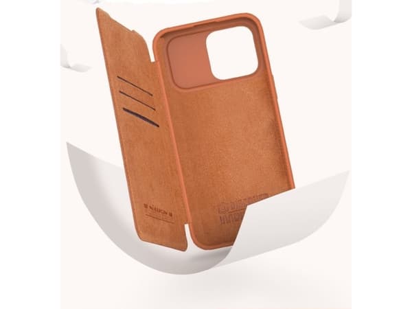 Nillkin Qin Leather Pro Case iPhone 14 Pro Max Kameradeksel Hylster Cover Flip Case Brun