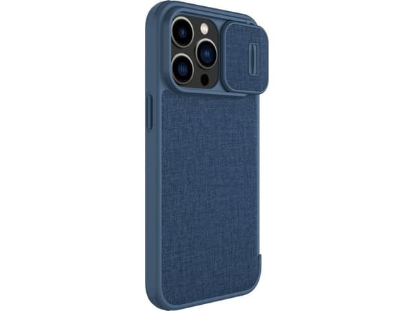 Nillkin Qin Qin Cloth Pro Case tapauksessa iPhone 14 Pro Max kamera kansi holsteri tapauksessa flip kansi sininen