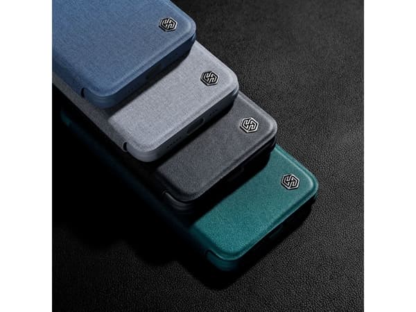 Nillkin Qin Qin Cloth Pro Case tapauksessa iPhone 14 Pro Max kamera kansi holsteri tapauksessa flip kansi sininen