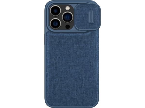Nillkin Qin Qin Cloth Pro Case tapauksessa iPhone 14 Pro Max kamera kansi holsteri tapauksessa flip kansi sininen