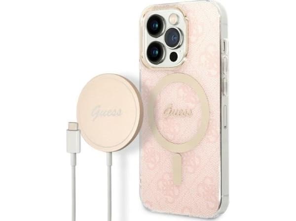 Guess Guess Bundle Pack MagSafe 4G - etui + MagSafe-lader iPhone 14 Pro Max (rosa/gull)