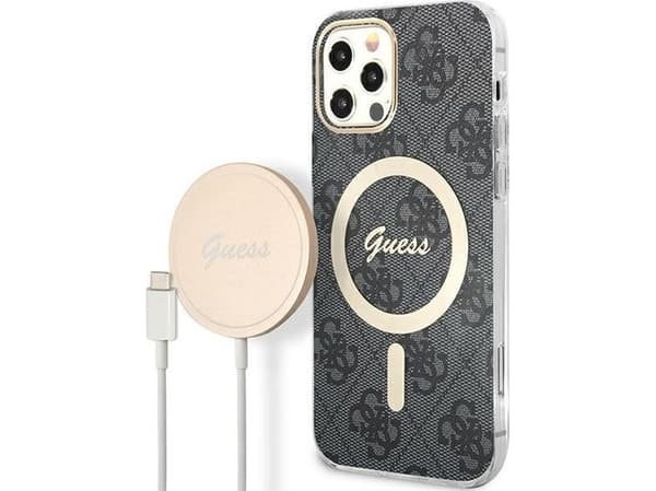 Guess Bundle Pack MagSafe 4G - fodral + laddare MagSafe iPhone 12 / iPhone 12 Pro (svart/guld)