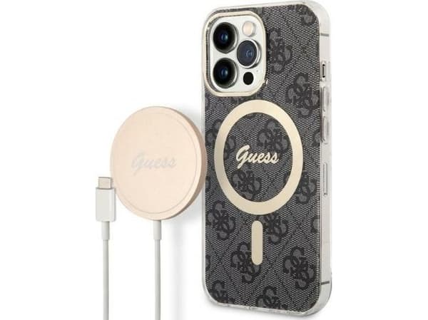 Guess Guess laddningsfodral + trådlös laddare GUBPP13XH4EACSK Apple iPhone 13 Pro Max svart/svart hårt fodral 4G Print MagSafe
