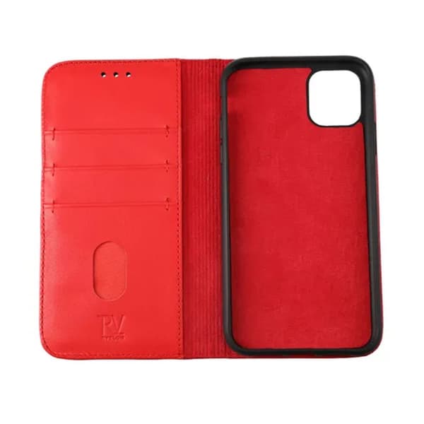 iPhone 11 Plånboksfodral Läder Rvelon - Röd