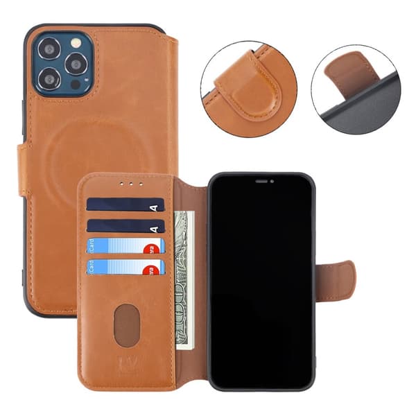 iPhone 12/12 Pro Plånboksfodral Extra Kortfack Rvelon - Guldbrun