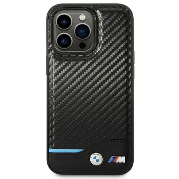 BMW iPhone 14 Pro Mobilskal Läder Carbon - Svart