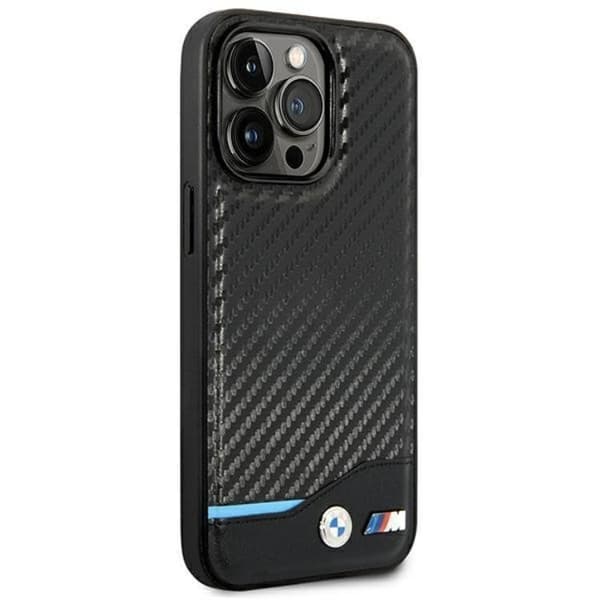 BMW iPhone 14 Pro Mobilskal Läder Carbon - Svart