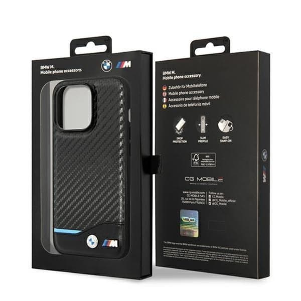 BMW iPhone 14 Pro Mobilskal Läder Carbon - Svart