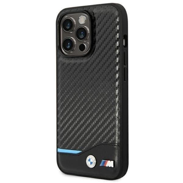 BMW iPhone 14 Pro Mobilskal Läder Carbon - Svart