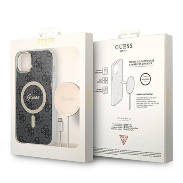 GUESS iPhone 14 Plus Magsafe Skal 4G Print + Trådlös Laddare - Svart
