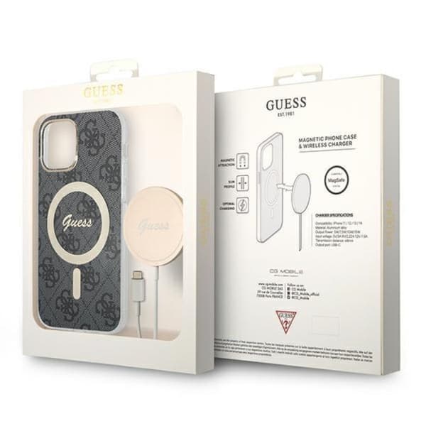 Guess iPhone 12/12 Pro Magsafe Skal Print + Trådlös Laddare - Svart