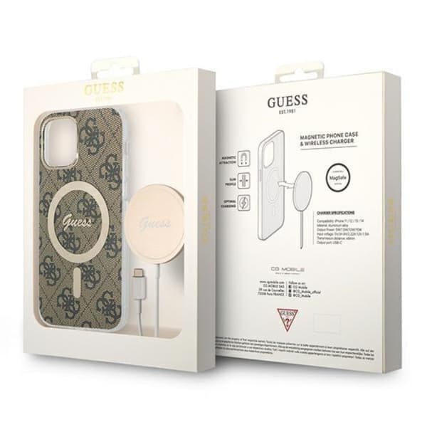 Guess iPhone 12/12 Pro Magsafe Skal Print + Trådlös Laddare - Brun
