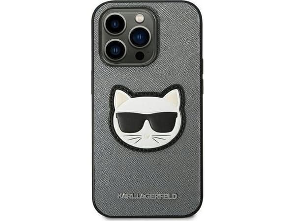 Karl Lagerfeld KLHCP14LSAPCHG iPhone 14 Pro 6.1" hardt deksel srebrny/sølv Saffiano Choupette Head Patch