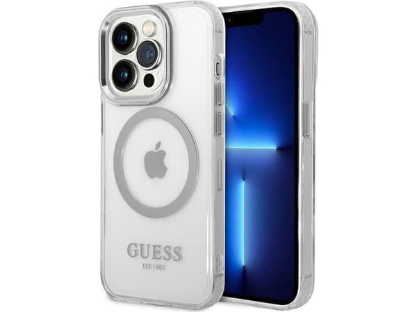 Guess GUHMP14XHTRMS iPhone 14 Pro Max 6,7 tommer Sølv/Sølv Hard Deksel Metal Outline Magsafe
