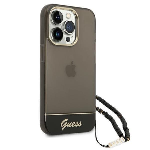 GUESS iPhone 14 Pro Max Skal Translucent Pearl Strap - Svart