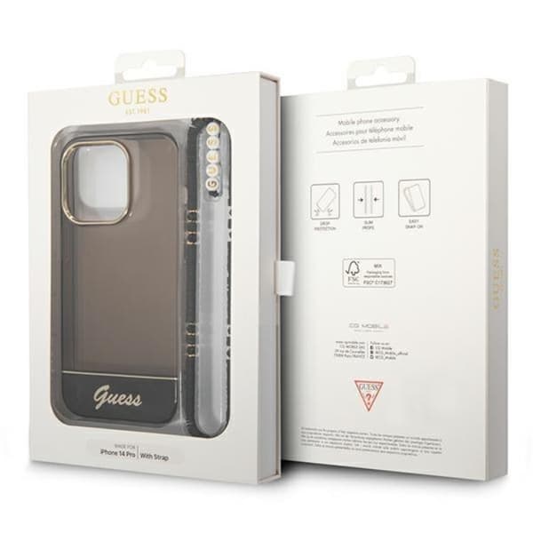GUESS iPhone 14 Pro Max Skal Translucent Pearl Strap - Svart