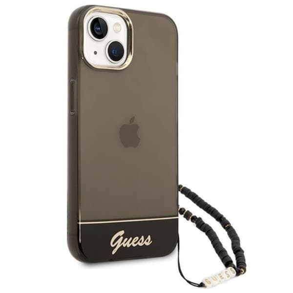 GUESS iPhone 14 Plus Skal Translucent Pearl Strap - Svart