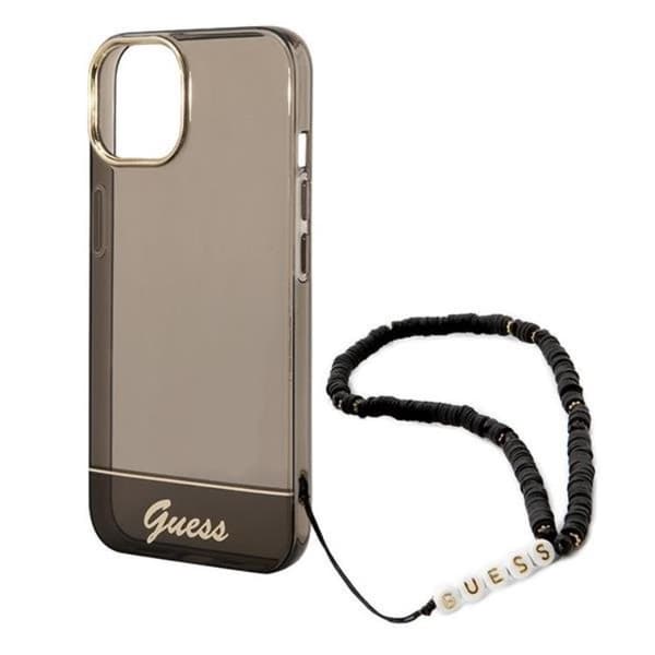GUESS iPhone 14 Plus Skal Translucent Pearl Strap - Svart