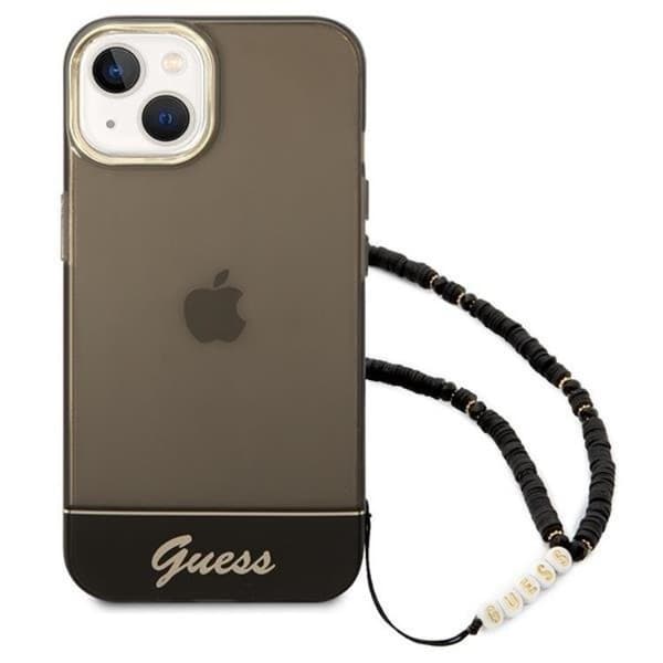 GUESS iPhone 14 Plus Skal Translucent Pearl Strap - Svart