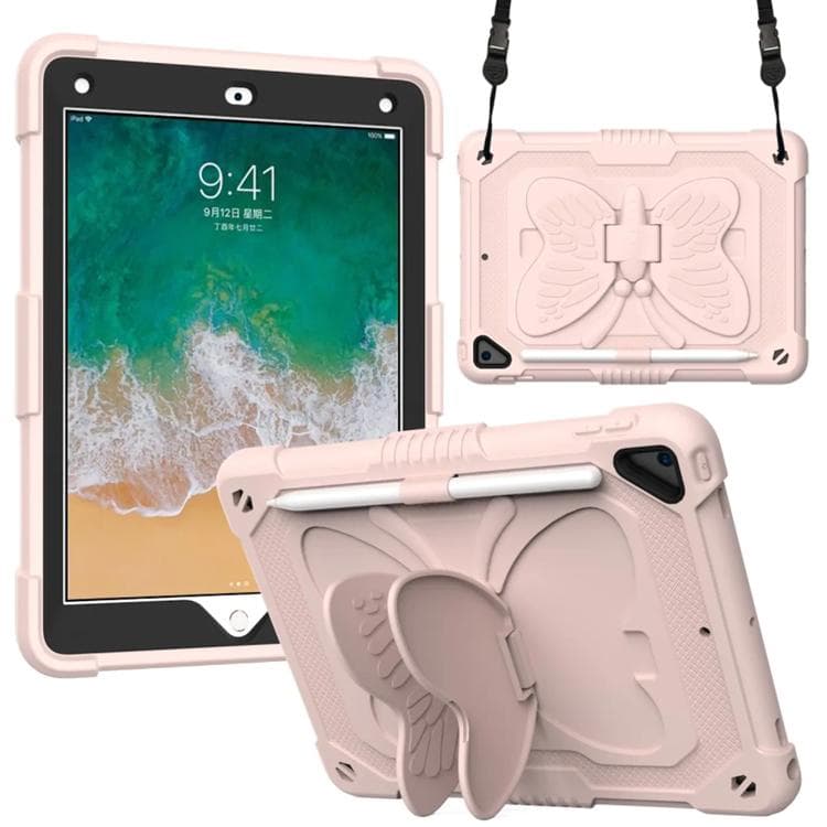 iPad 9.7/Air 2/Air Skal Butterfly Hybrid med Axelrem - Rosa