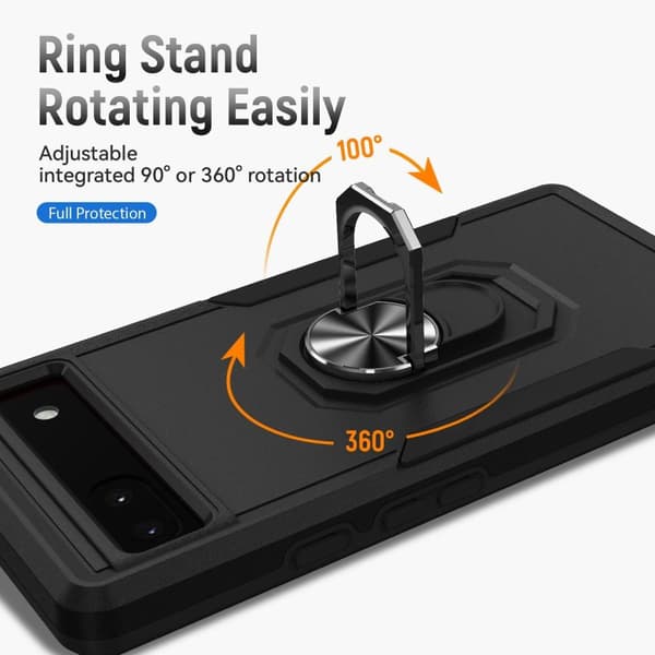 Google Pixel 6A Hybrid skal med Finger Ring & Metall Plåt - Svart
