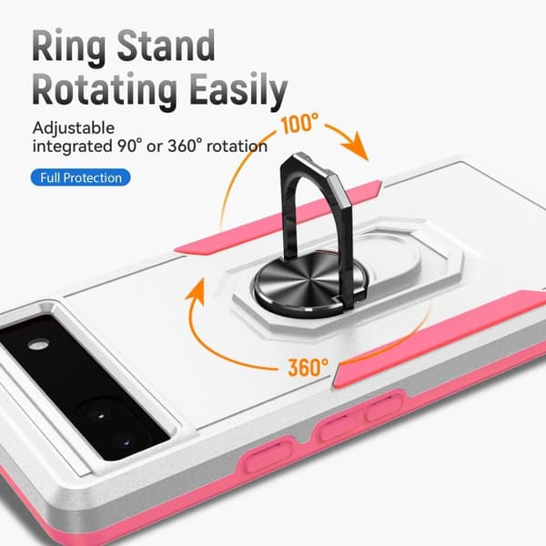 Google Pixel 6A Stødsikker TPU+PC Kickstand Telefonetui Bilmonteret Metalplade - Hvid/Lyserød