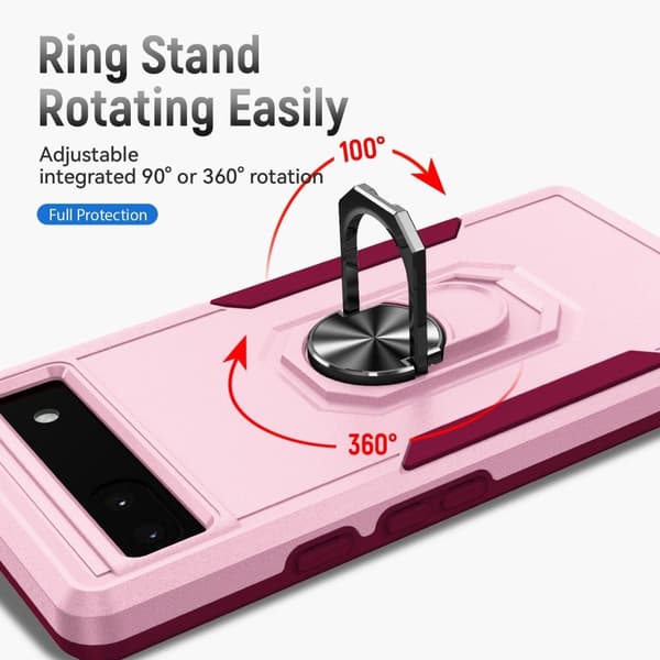 Google Pixel 6A Stødsikker TPU+PC Kickstand Telefontaske Bilmonteret Metalplade - Lyserød