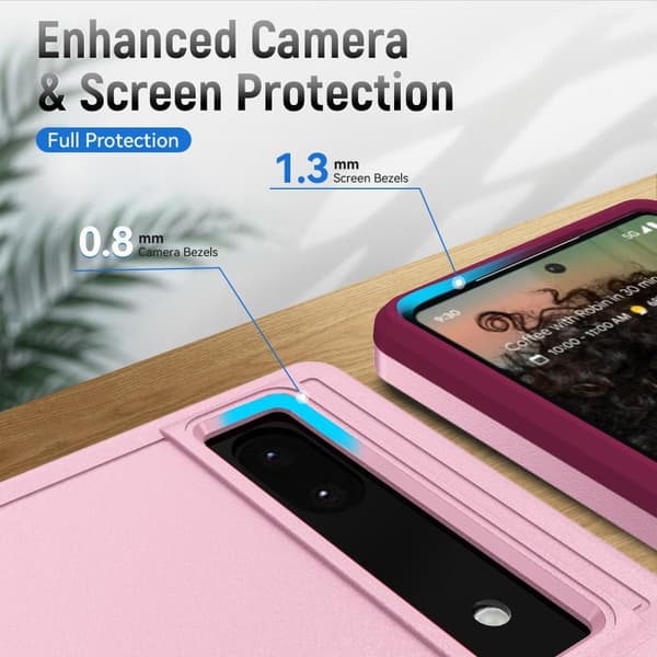 Google Pixel 6A Stødsikker TPU+PC Kickstand Telefontaske Bilmonteret Metalplade - Lyserød