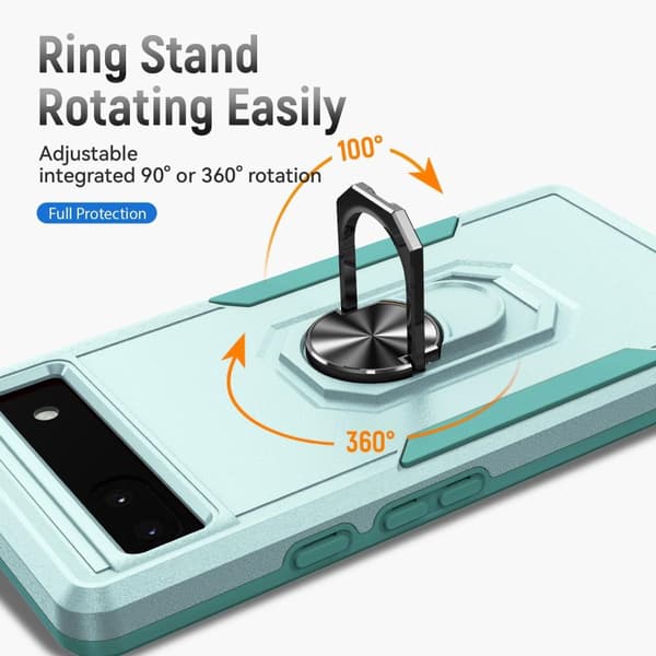 Google Pixel 6A Stødsikker TPU+PC Kickstand Telefontaske Bilmonteret Metalplade - Grøn