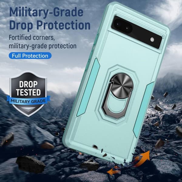 Google Pixel 6A Stødsikker TPU+PC Kickstand Telefontaske Bilmonteret Metalplade - Grøn