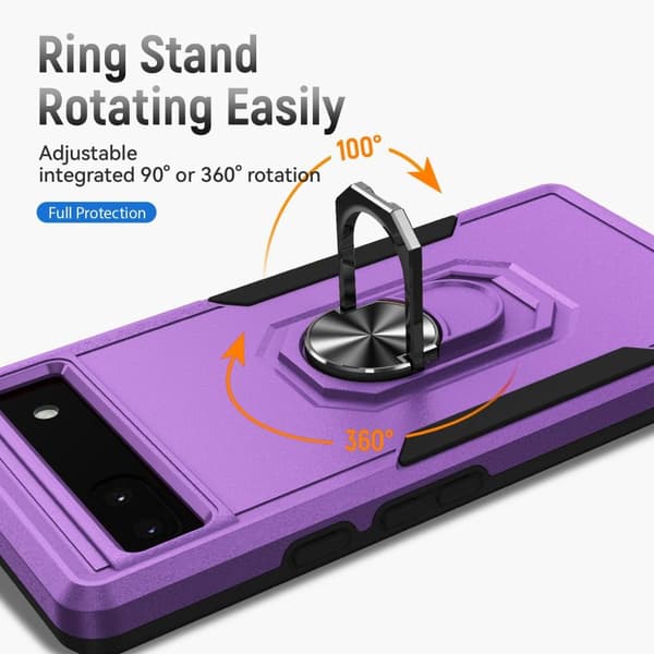 Google Pixel 6A Hybrid-deksel med fingerring og metallplate - lilla/svart