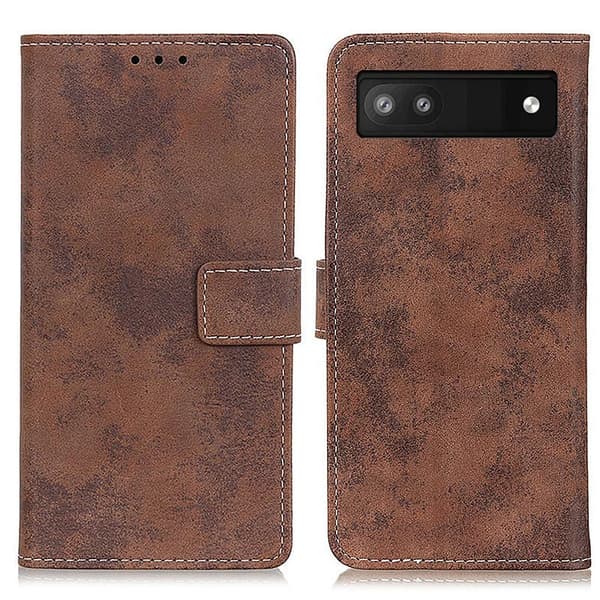 Retro tegnebog stativetui til Google Pixel 6a - Brun