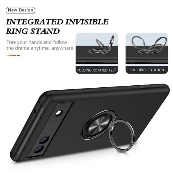Till Pixel 6A Hybrid skal med Finger Ring - Svart