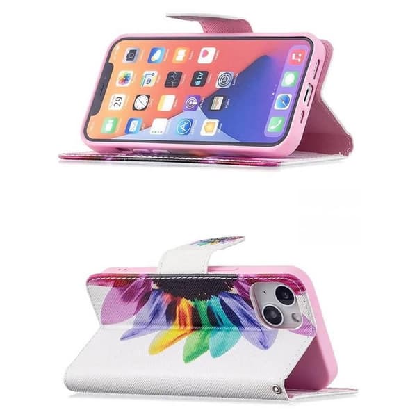 Lompakkokotelo iPhone 14 Plus - Värikäs Kukka