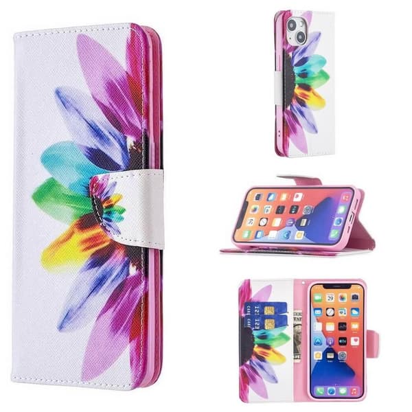 Lompakkokotelo iPhone 14 Plus - Värikäs Kukka