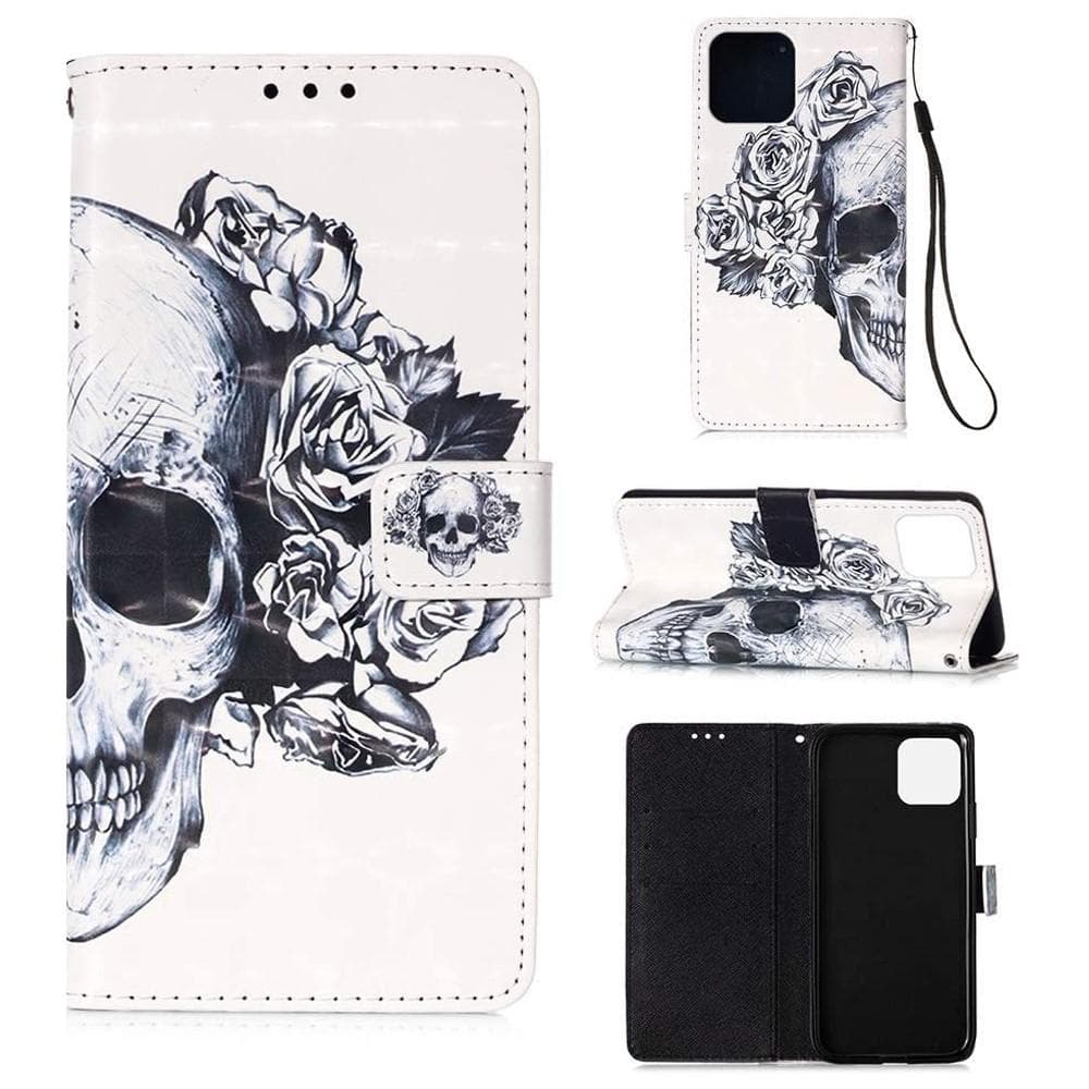 Plånboksfodral iPhone 14 Plus - Döskalle / Rosor