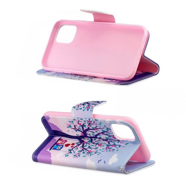 Lompakkokotelo iPhone 14 Plus - Pöllöt Keinussa