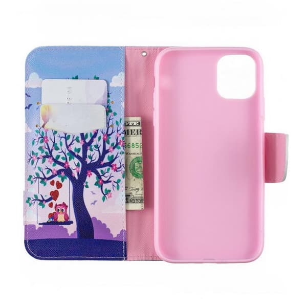 Lompakkokotelo iPhone 14 Plus - Pöllöt Keinussa