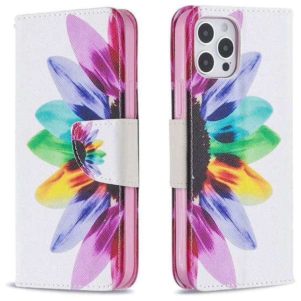 Plånboksfodral iPhone 14 Pro – Färgglad Blomma