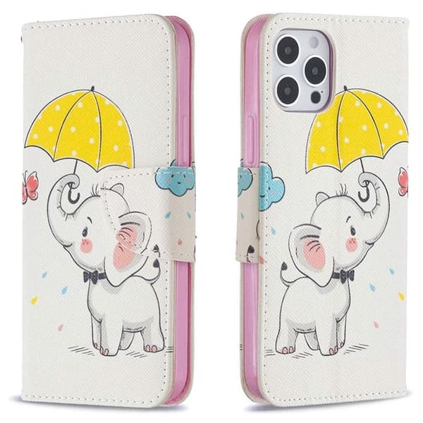 Plånboksfodral iPhone 14 Pro – Elefant med Paraply