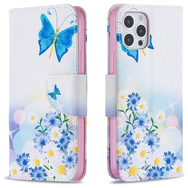 Plånboksfodral iPhone 14 Pro – Fjärilar och Blommor