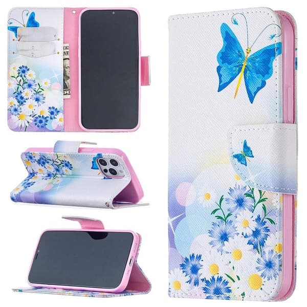 Plånboksfodral iPhone 14 Pro – Fjärilar och Blommor